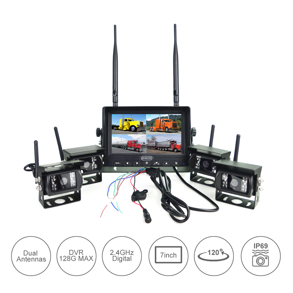 Truck heavy duty 2.4g digital wireless rear view camera monitoring system VD-7068WD