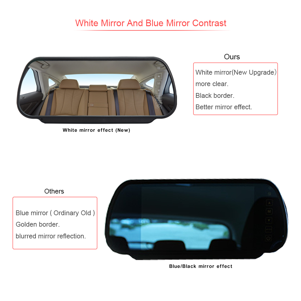 7 inch Reversing camera monitor kit, Car Rear View Parking White Mirror Monitor with Night Vision Rear view camera