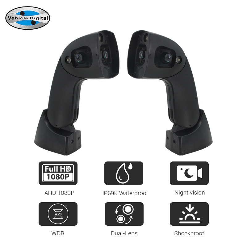 Truck Reverse and Side View Camera System with Dual HD Lens, Side View Camera Arm, 12.3-Inch E-Side Mirror