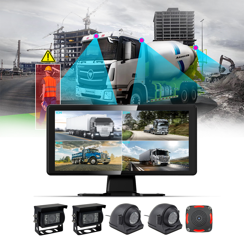 10.36 Inch HD Quad Monitor 4CH Car DVR Kit with Night Vision Rear View Camera and BSD