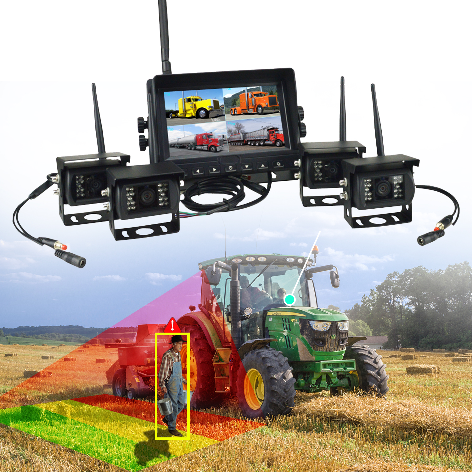 7 Inch Wireless LCD Truck Camera Monitor with 4CH System, 4 Pin Reverse Camera and AI BSD Function