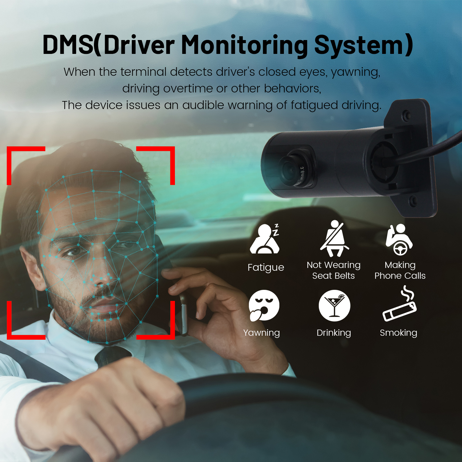 Taxi Security Camera, 1080P DMS Driver Camera with Vehicle Safety System, Camera Taxi for Taxi Safety