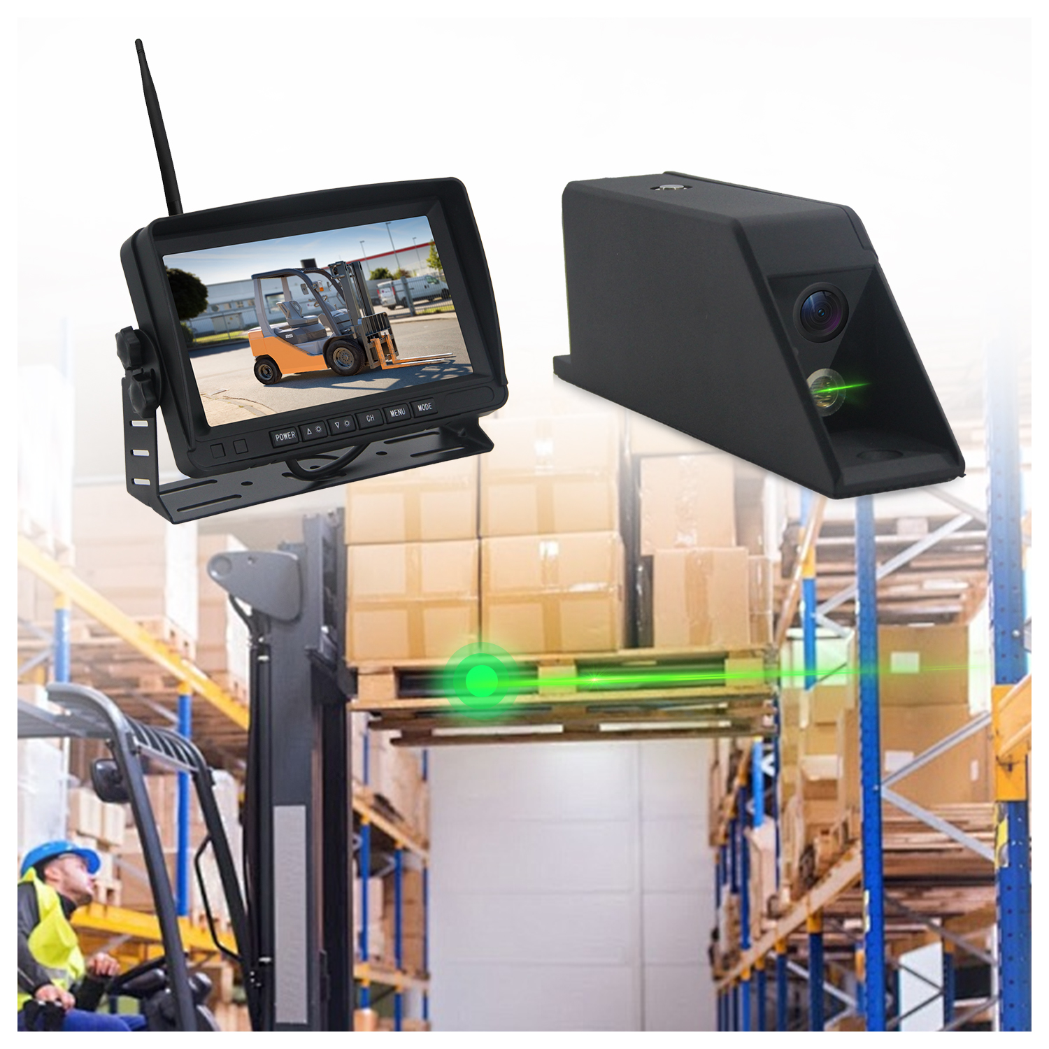 7inch Wireless Monitor Forklift Camera System for Forklift Monitor Built-in Rechargeable Battery Pack